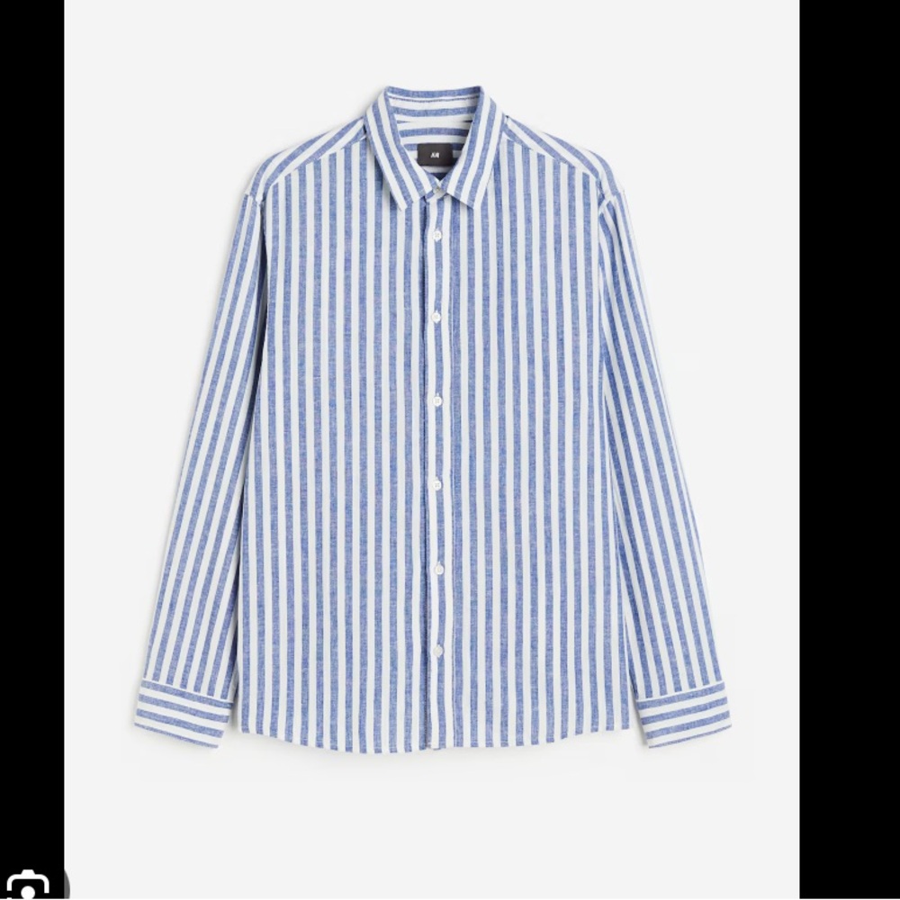 H&M Men's Blue and White Striped Shirt
